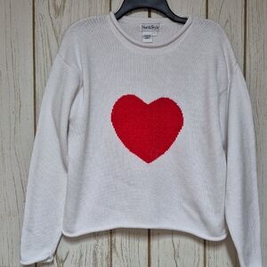 NorthStyle Chenille Heart White Sweater Raglan Sleeves Long Sleeves Cotton Large